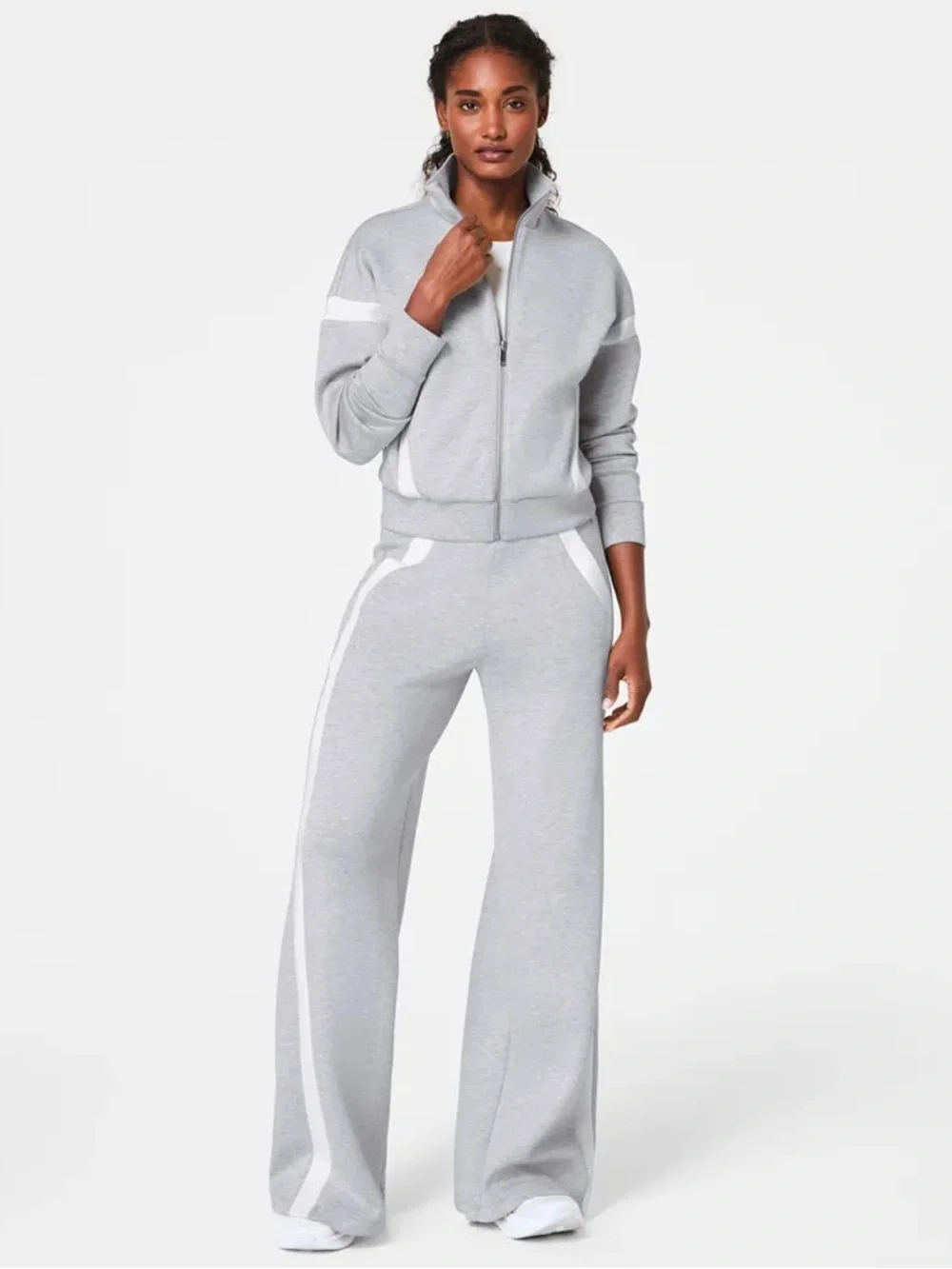 SPANX Women's AirEssentials Striped Track Jacket Light Gray 2X